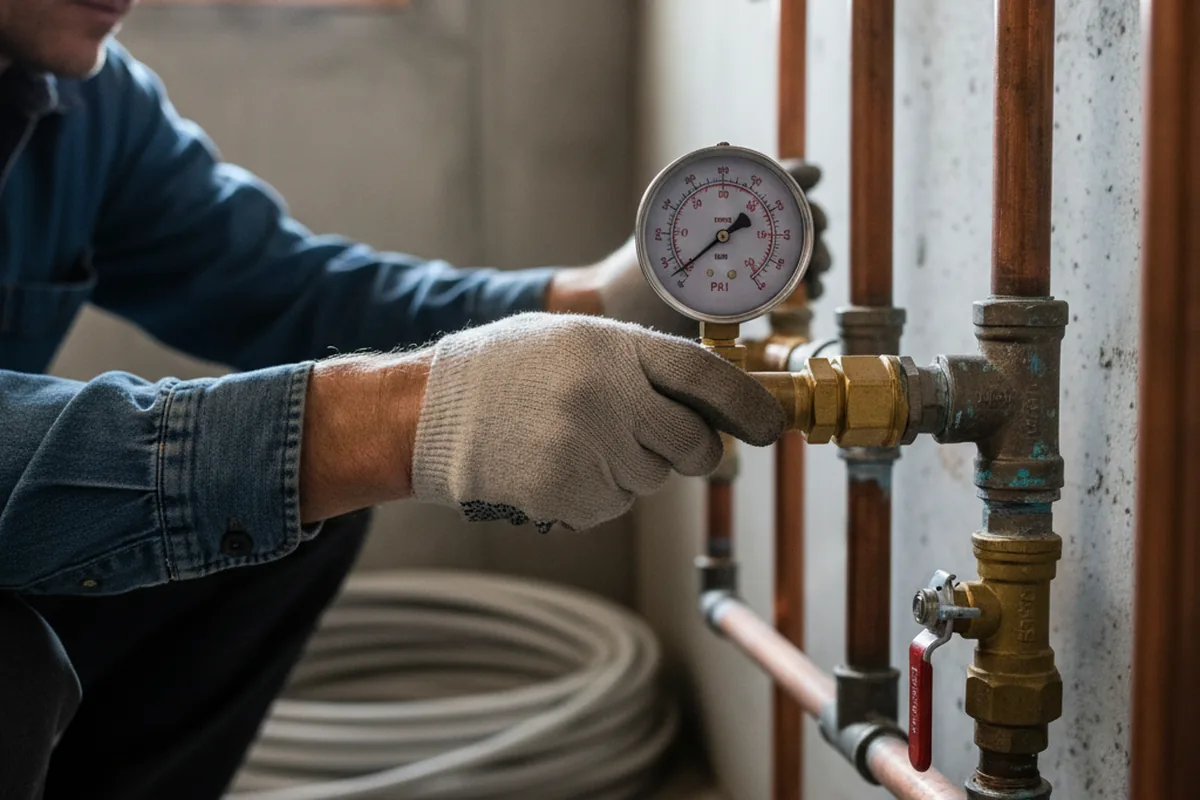 Pressure testing a repaired line during Water Line Repair in Key Biscayne